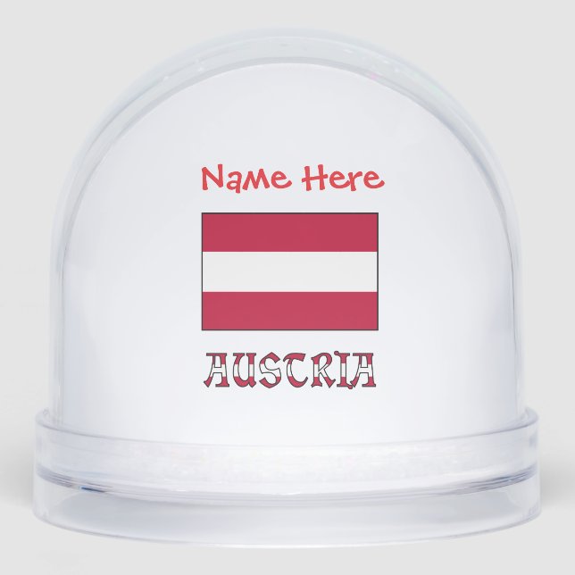 Austria Austrian Flag Red Personalized Snow Globe (Front)