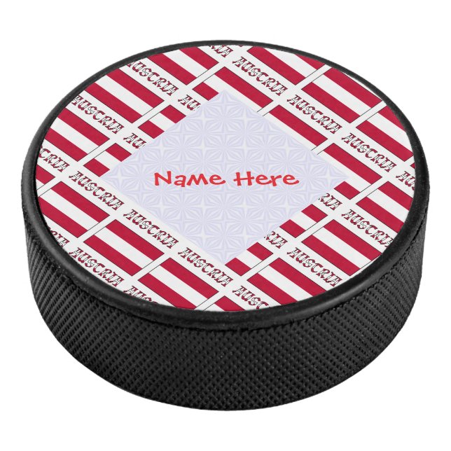 Austria Austrian Flag Tiled Red Personalized  Hockey Puck (3/4)