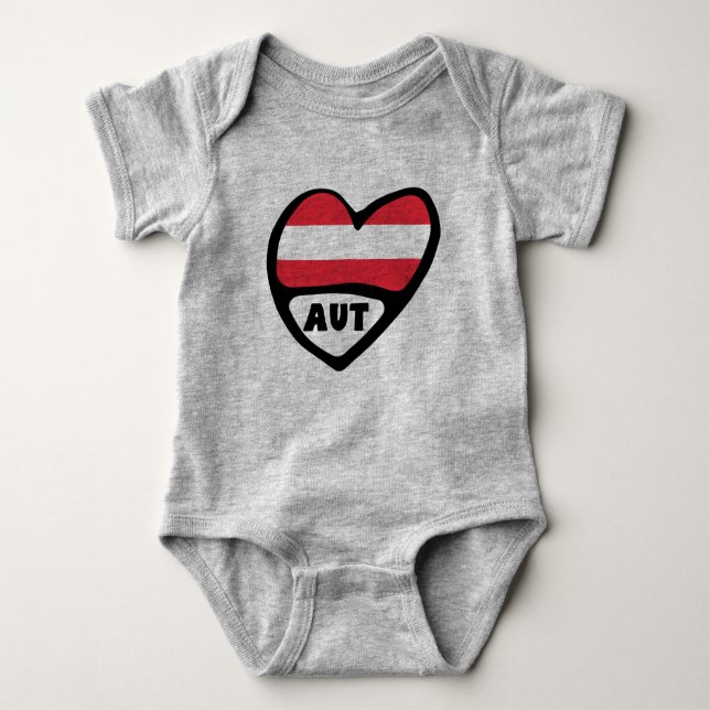 Austria Country Code Flag Heart AUT Baby Bodysuit (Front)