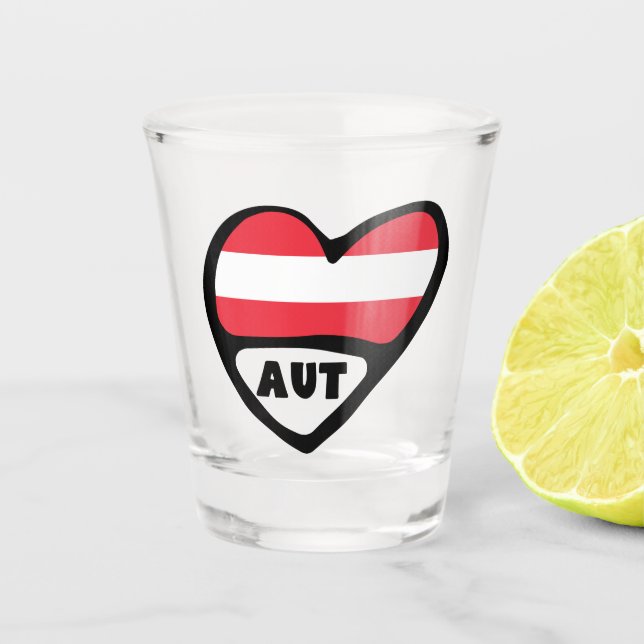 Austria Country Code Flag Heart AUT Shot Glass (Front)