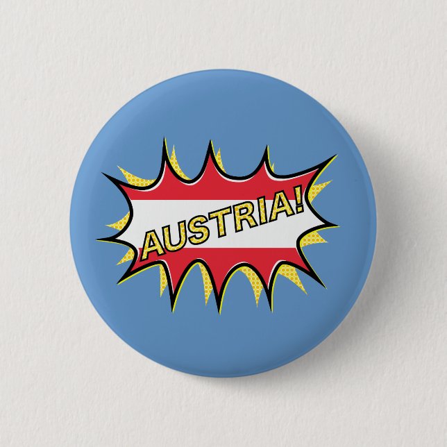 Austria Flag Kapow Comic Style Star Pinback Button (Front)
