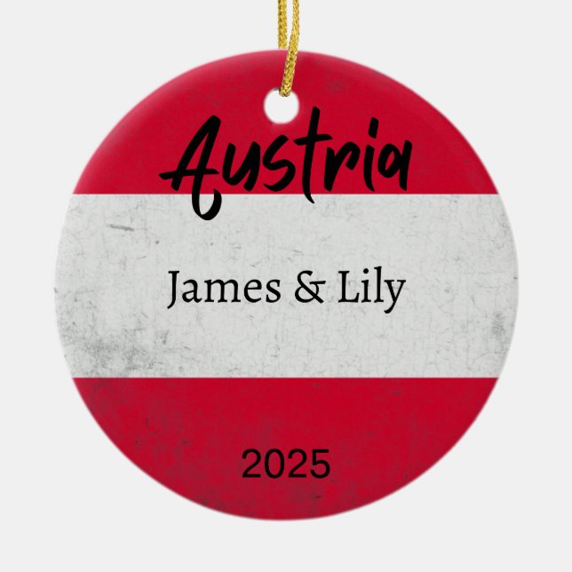 Austria Flag Ornament, Personalized Austria Ceramic Ornament (Front)