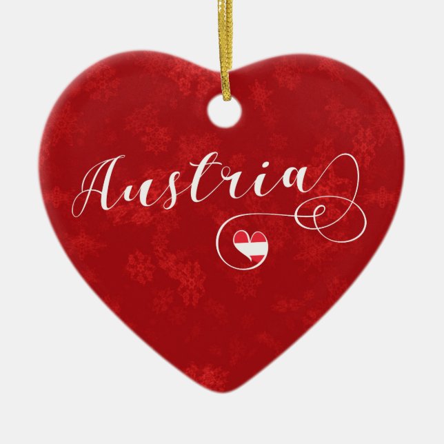 Austria Heart, Christmas Tree Ornament, Austrian Ceramic Ornament (Front)