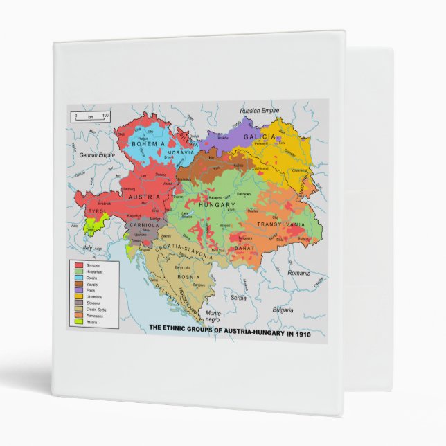 Austria-Hungary Map of Ethnic Diversity in 1910 3 Ring Binder (Front/Inside)