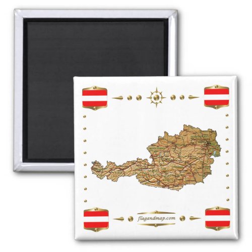 Austria Map  Flags Magnet