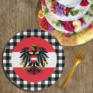 Austria Plate, buffalo plaid & Austrian Flag Paper Plates