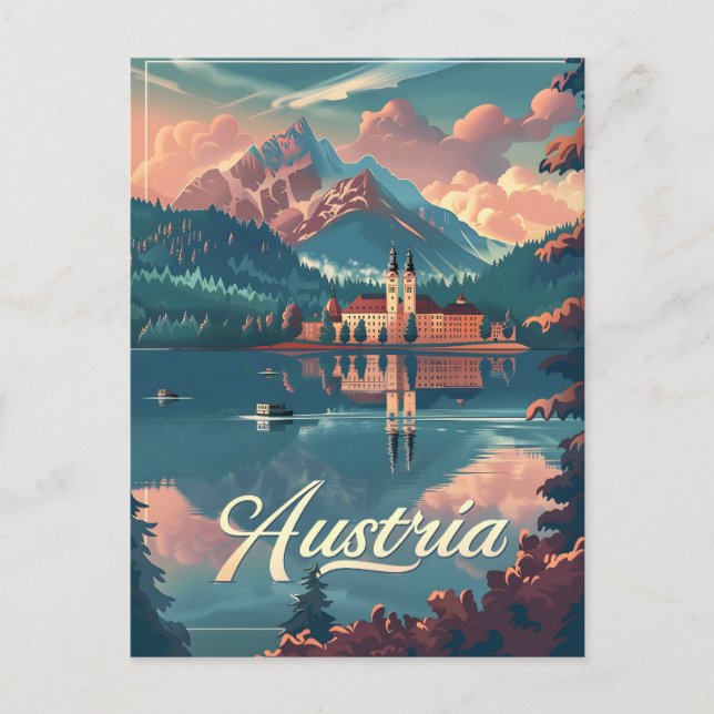Austria Serenity: Lakeside Mountain Postcard (Front)