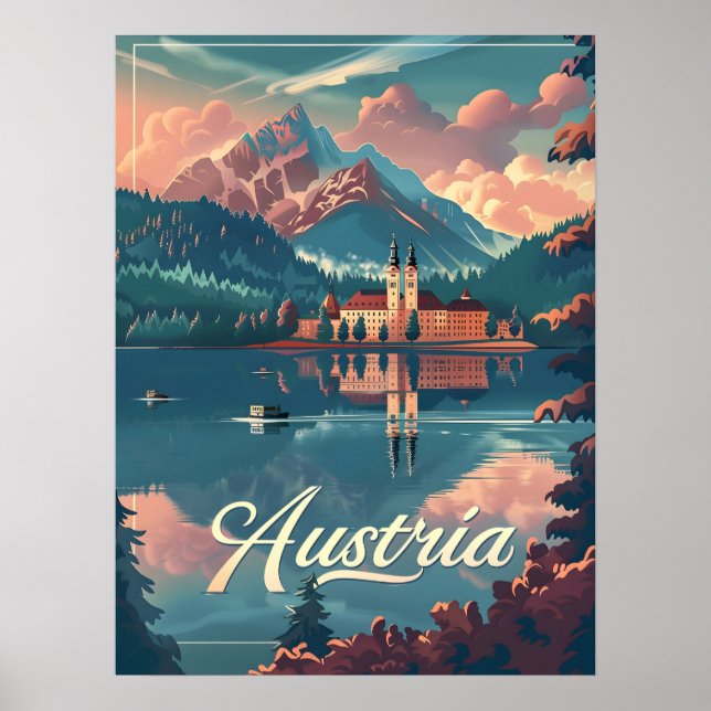 Austria Serenity: Lakeside Mountain Poster (Front)