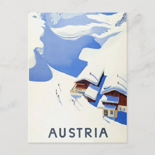 Austria, ski, cottage in mountains on winter postcard (Front)