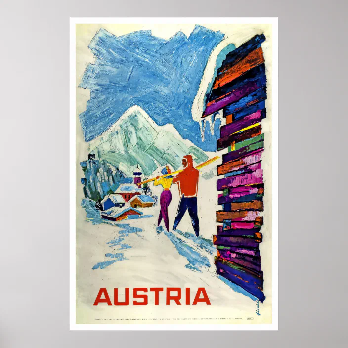Mountain Resort Wall Decor Hintertux Glacier Ski Poster Ski Resort Travel Poster Downhill Skier Gift Retro Austria Tourism Art Print