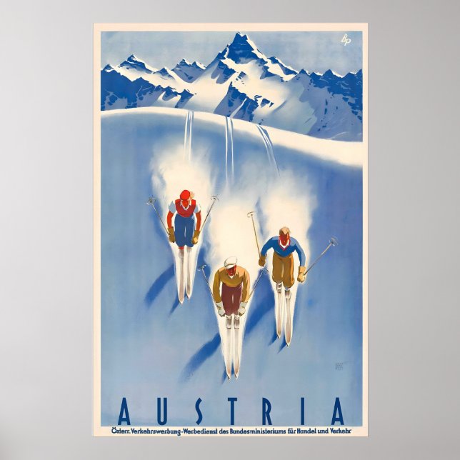 Austria Skiing Mountains Vintage Travel Poster (Front)