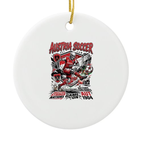 Austria Soccer Skeleton Striker Nations Poster Sty Ceramic Ornament