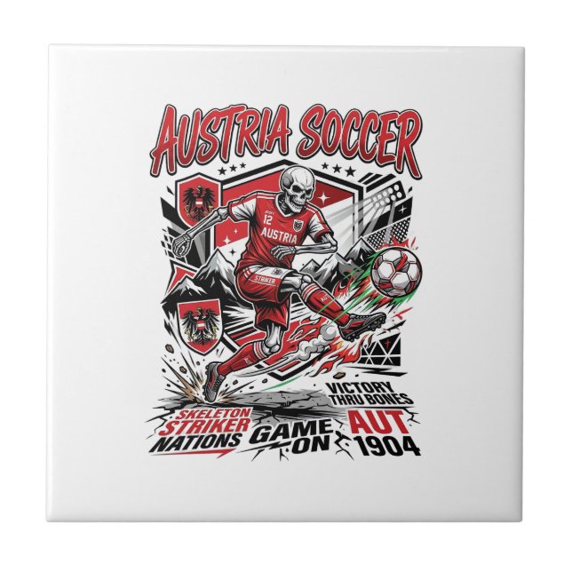 Austria Soccer Skeleton Striker Nations Poster Sty Ceramic Tile (Front)