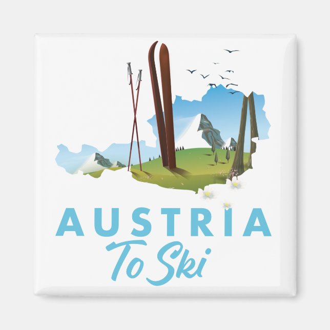 Austria to ski. poster button magnet (Front)