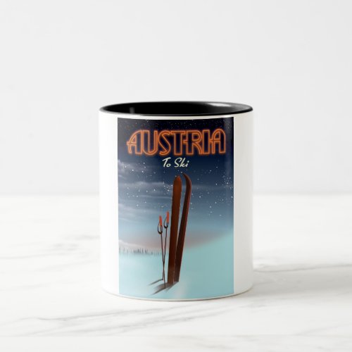 Austria To Ski _ Winter ski travel poster to the A Two_Tone Coffee Mug