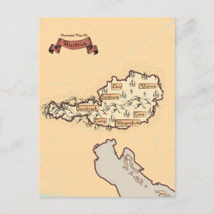 Austria Vintage Illustrated map Announcement Postcard