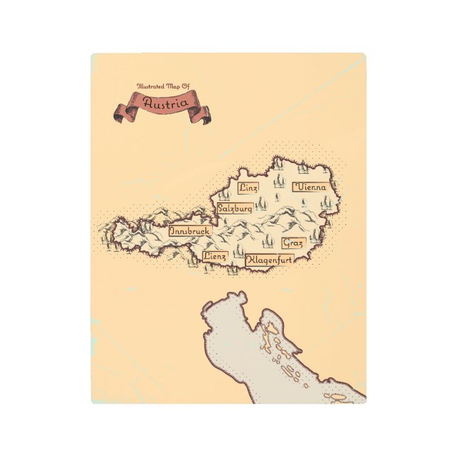 Austria Vintage Illustrated map Metal Print (Front)