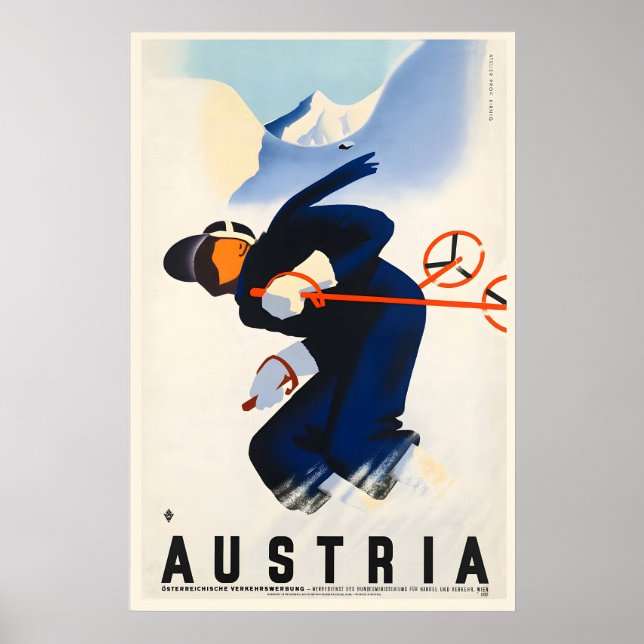 Austria Vintage Ski Poster - Framed Print - Canvas (Front)