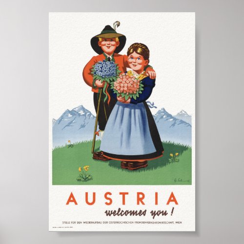 Austria welcomes you Vintage Poster 1948
