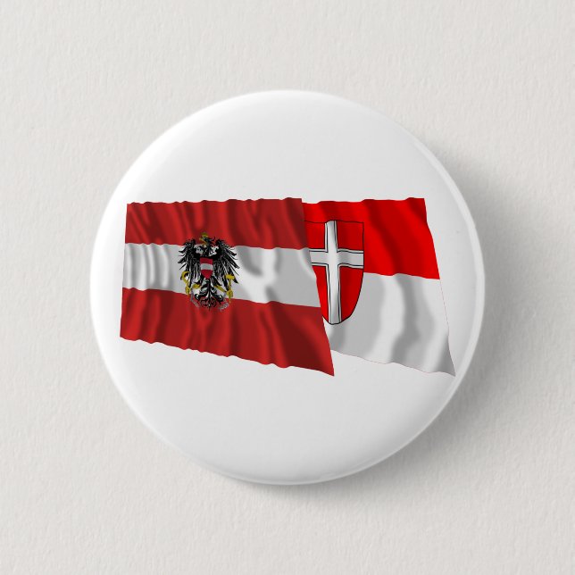 Austria & Wien Waving Flags Pinback Button (Front)