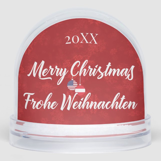 Austrian American Merry Christmas Snow Globe (Front)