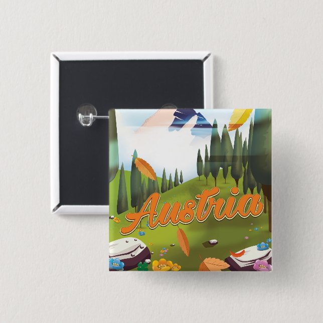 Austrian cartoon travel poster button (Front & Back)