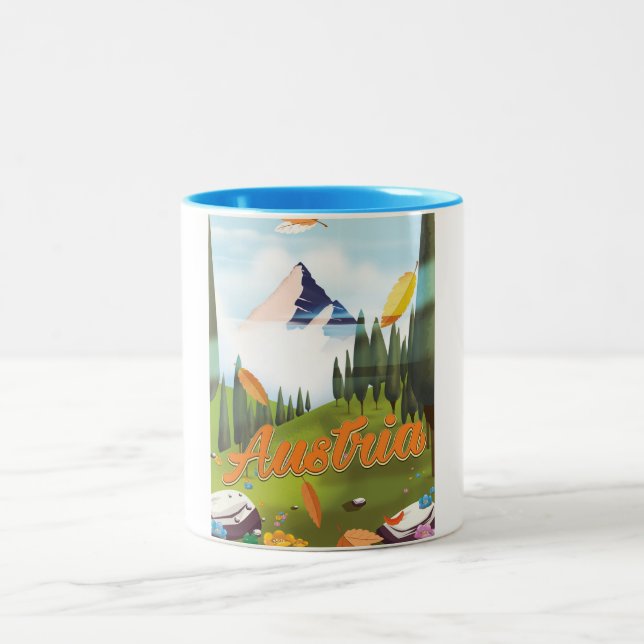 Austrian cartoon travel poster Two-Tone coffee mug (Center)