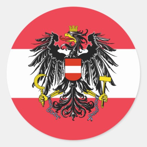 Austrian Flag and Coat of Arms Flag of Austria Classic Round Sticker