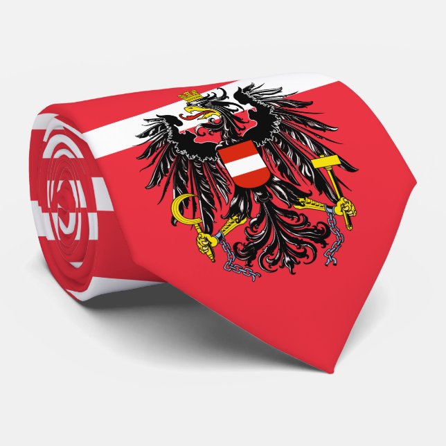 Austrian Flag and Coat of Arms, Flag of Austria Neck Tie (Rolled)