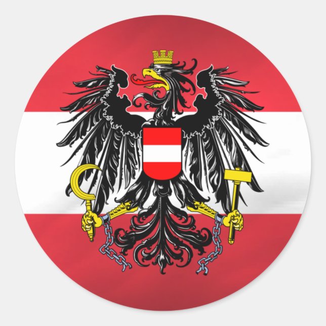 Austrian Flag & Coat of Arms Classic Round Sticker (Front)