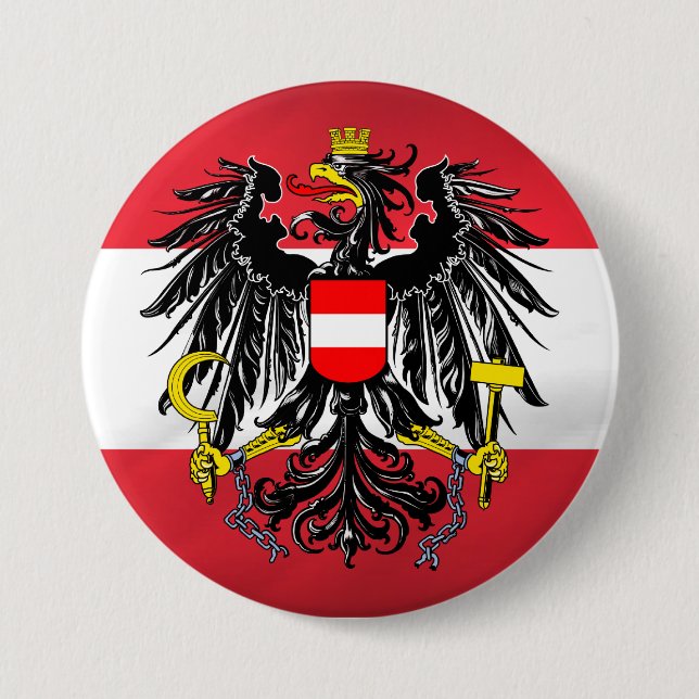 Austrian Flag & Coat of Arms Pinback Button (Front)