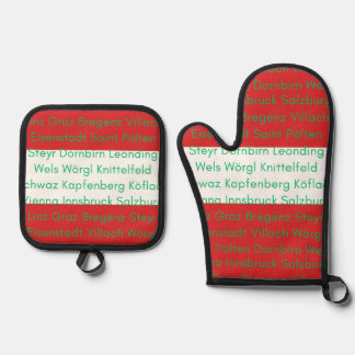 Austrian Flag Colors with Cities Oven Mitt & Pot Holder Set