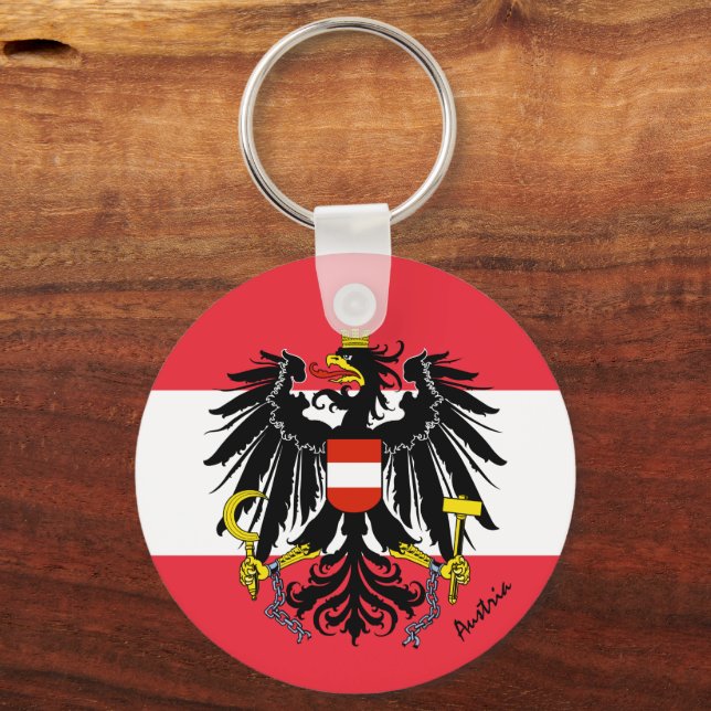 Austrian flag, emblem & Austria holiday / sports Keychain (Front)