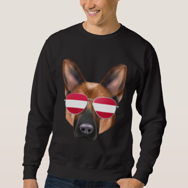 Austrian Flag German Shepherd Dog Austria Pocket Sweatshirt (Front)