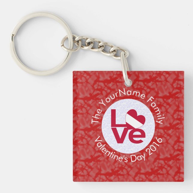 Austrian Flag Heart LOVE Red Personalized Text  Keychain (Front)