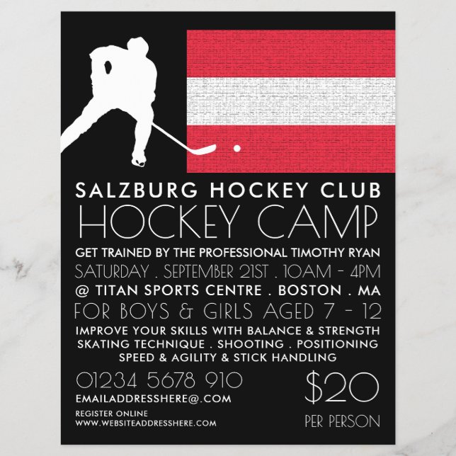 Austrian Flag, Hockey Player, Camp Advertising Flyer (Front)