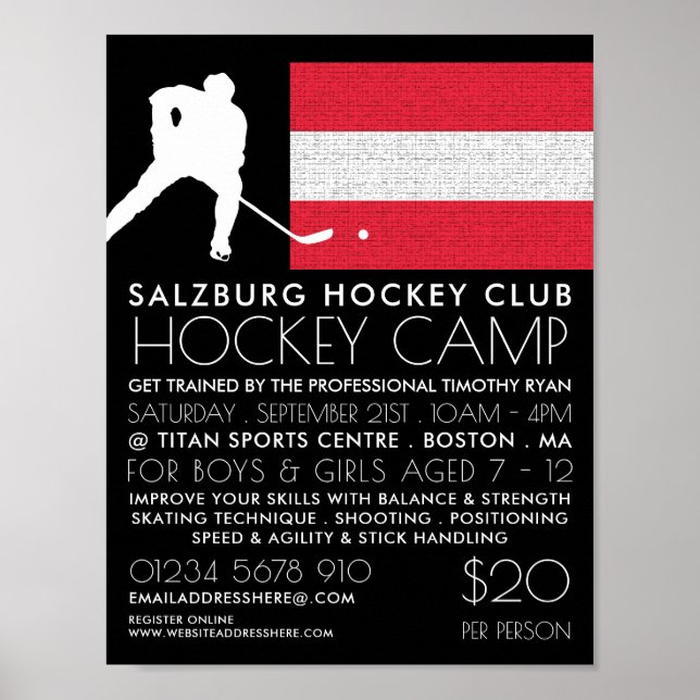 Austrian Flag, Hockey Player, Camp Advertising Poster (Front)