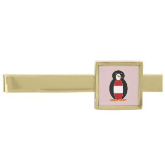 Austrian Flag Worn by Mr. Penguin on Pink Gold Finish Tie Clip