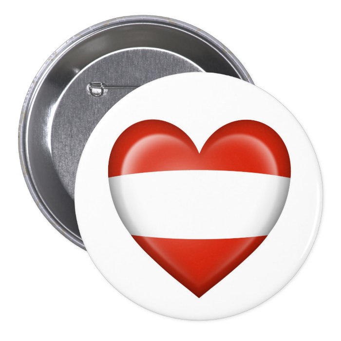 Austrian Heart Flag on White Pinback Buttons