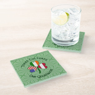 Austrian Irish American Shamrock Flag Personalized Glass Coaster