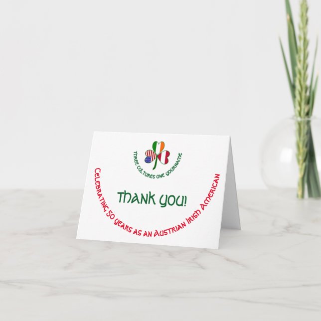 Austrian Irish American Shamrock Thank You Card (Front)