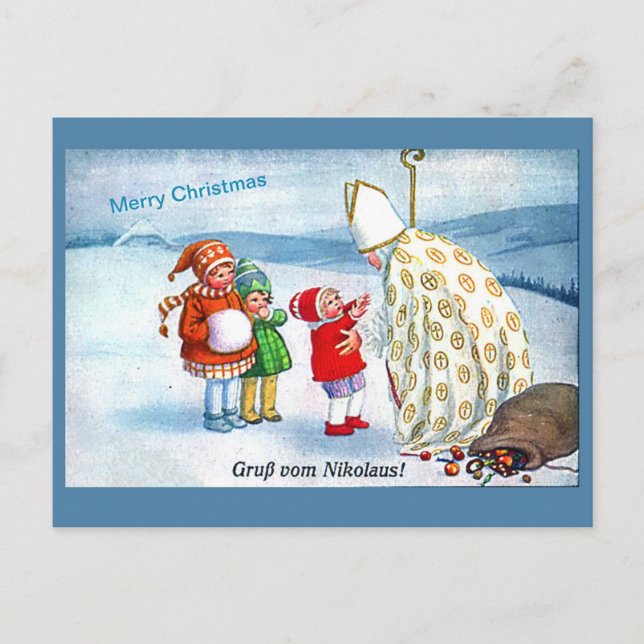 Austrian St. Nicolas & Children Nice Vintage, copy Postcard (Front)