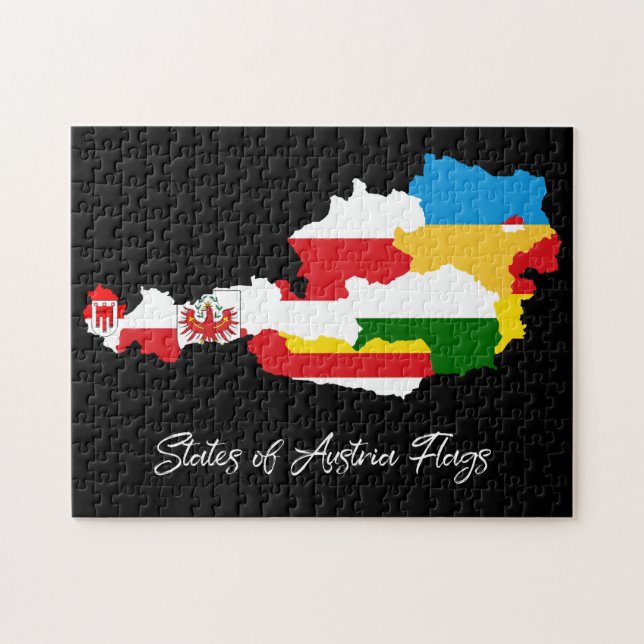 Austrian States Flags Map, Länder, Educational Jigsaw Puzzle (Horizontal)