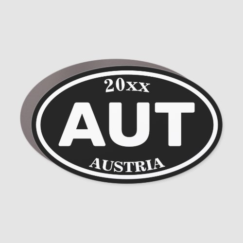AUT Austria Country Code 3 Letter Black Oval Car Magnet