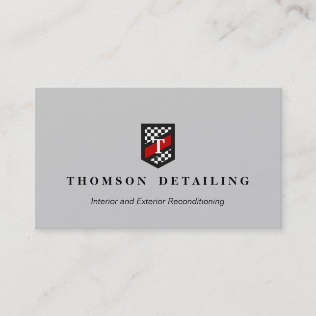  AutBody Repair Checker Flag Shield Monogram Business Card (Front)