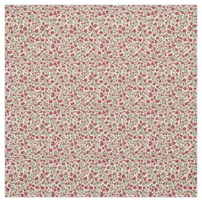 Authentic 1940s Muted Burgundy Floral Sprig  Fabric (Swatch)