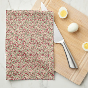 Authentic 1940s Muted Burgundy Floral Sprig Kitchen Towel