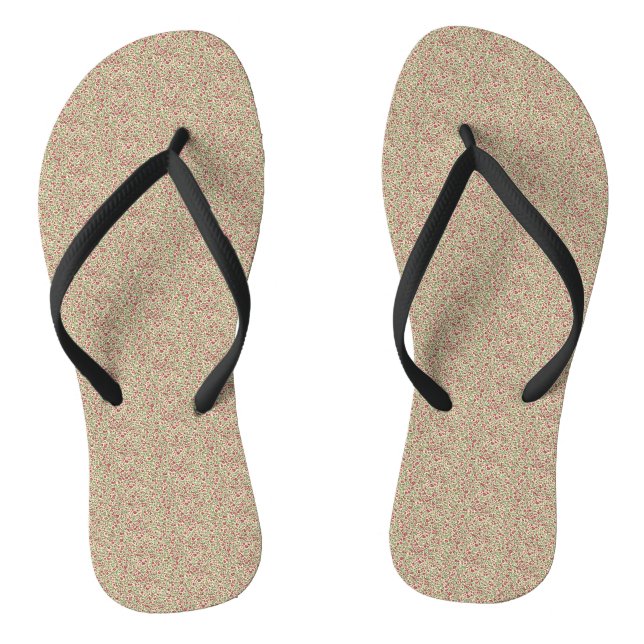 Authentic 1940s Utility Khaki & Burgundy Floral Flip Flops (Footbed)