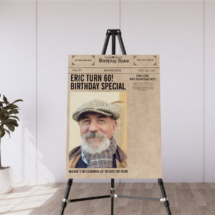 Authentic 60th Birthday Newspaper Photo welcome Foam Board