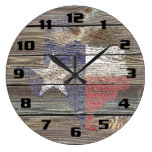 Authentic and Rustic Texas Map and Flag on wood Large Clock